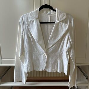 Y2K White cotton floral AQUA blazer large